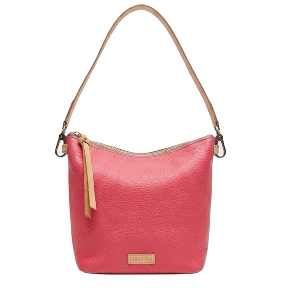 Consuela Pink Pebbled Leather Hobo Shoulder Bag Star Print Interior Zip Top